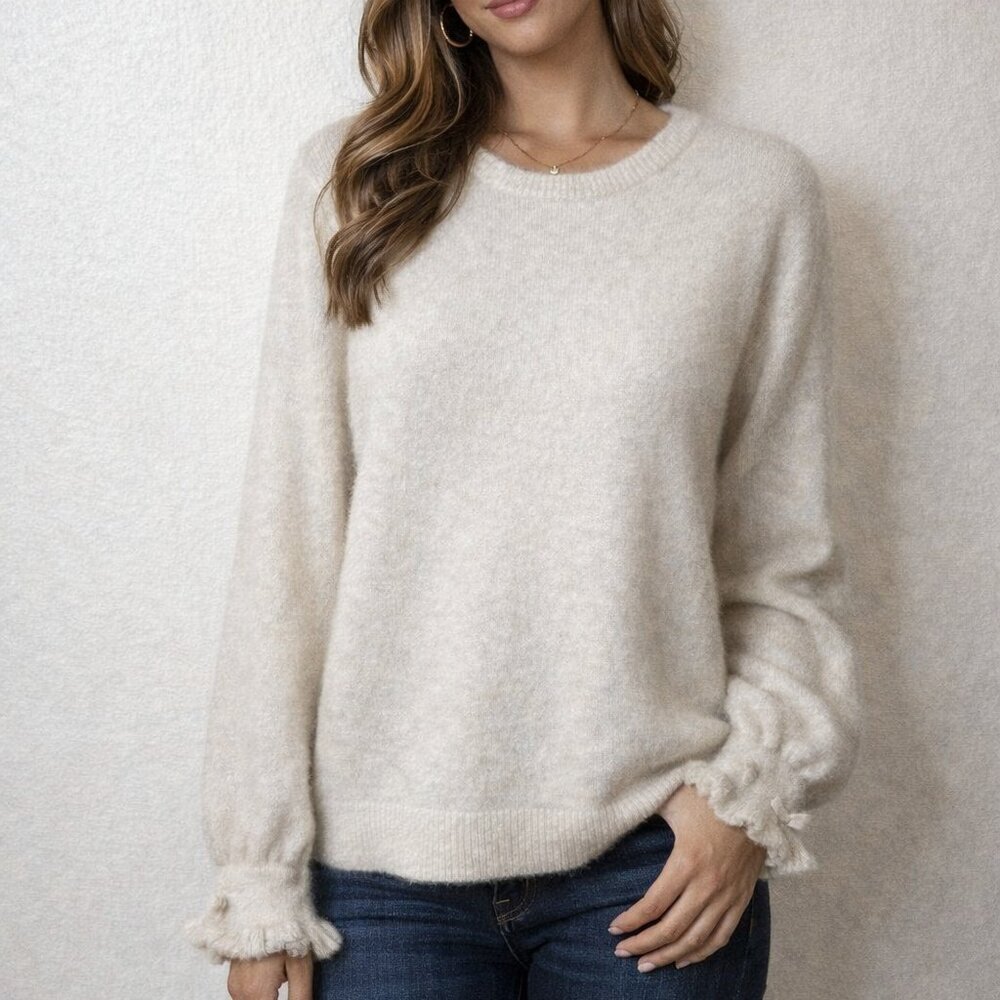 Selected Femme, size XXL wool/alpaca cream long sleeve frilled cuff sweater
